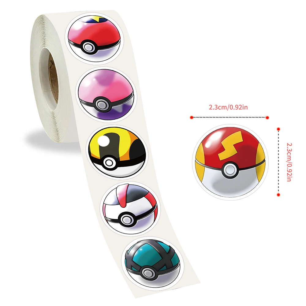 500PCS Cool Pokemon Poke Ball Anime Stickers Roll DIY Phone Case Laptop Luggage Kawaii Cartoon Waterproof Sealing Labels Sticker