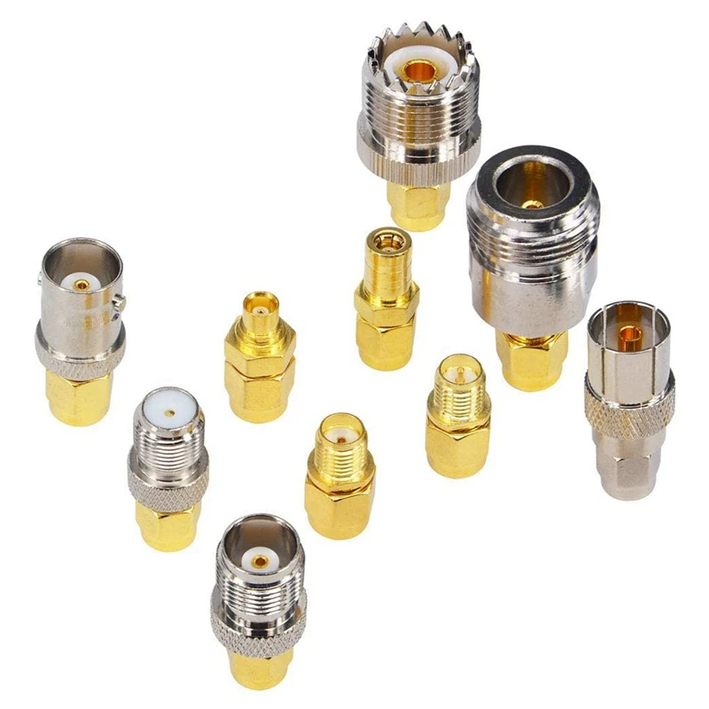 10 Type Set SMA Adapter Kits SMA Male To N/F/BNC/UHF/MCX/SMB/TV/TNC Female Straight Nickel Gold Plated Test Converter