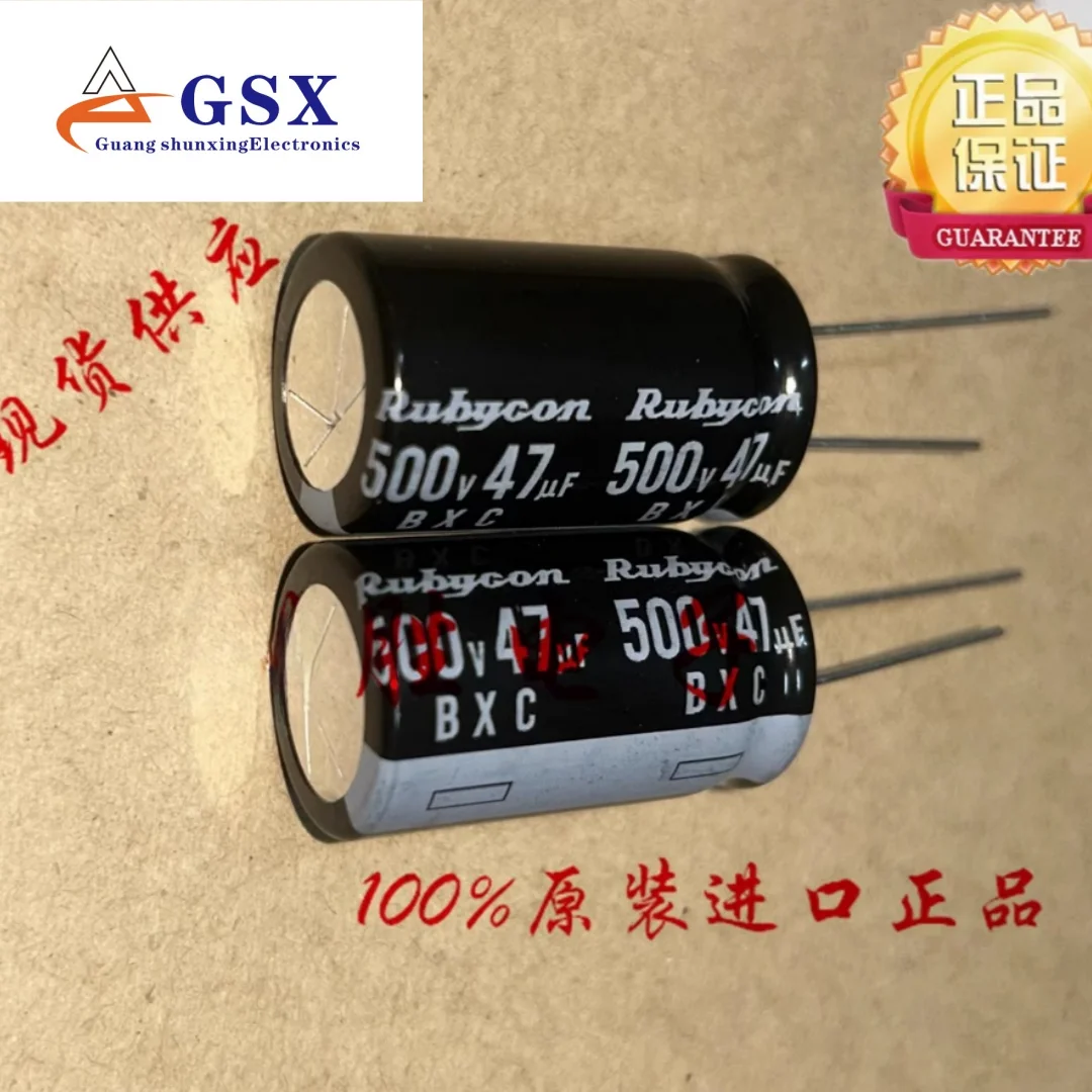 Capacitor eletrolítico de rubi japonês 47UF 500V 500V47UF 18*30 BXC pino longo 1 pino curto 2 alta frequência baixa R