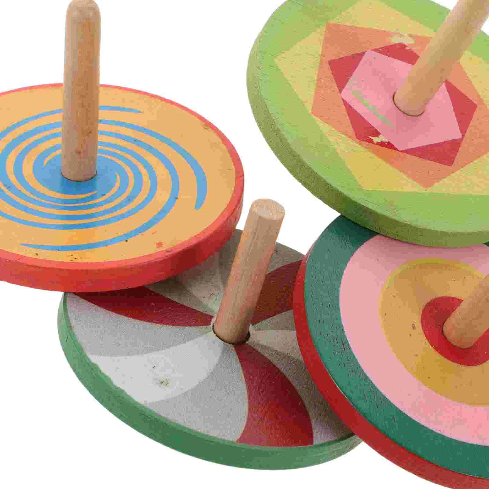 4pcs Wooden Tops Toys Colorful Gyroscope for Kids Random Friendly Safe Hand Eye Coordination