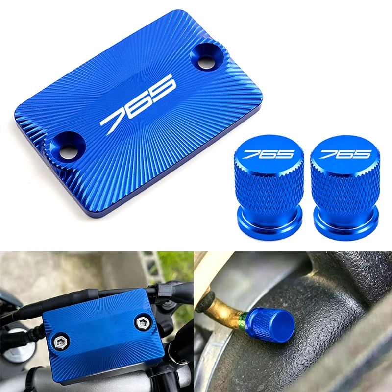 

For Triumph Street Triple 765R 765 R 2018-2026+ Motorcycle Front Brake Fluid Reservoir Cover Cap & Tire Valve Caps Accessories
