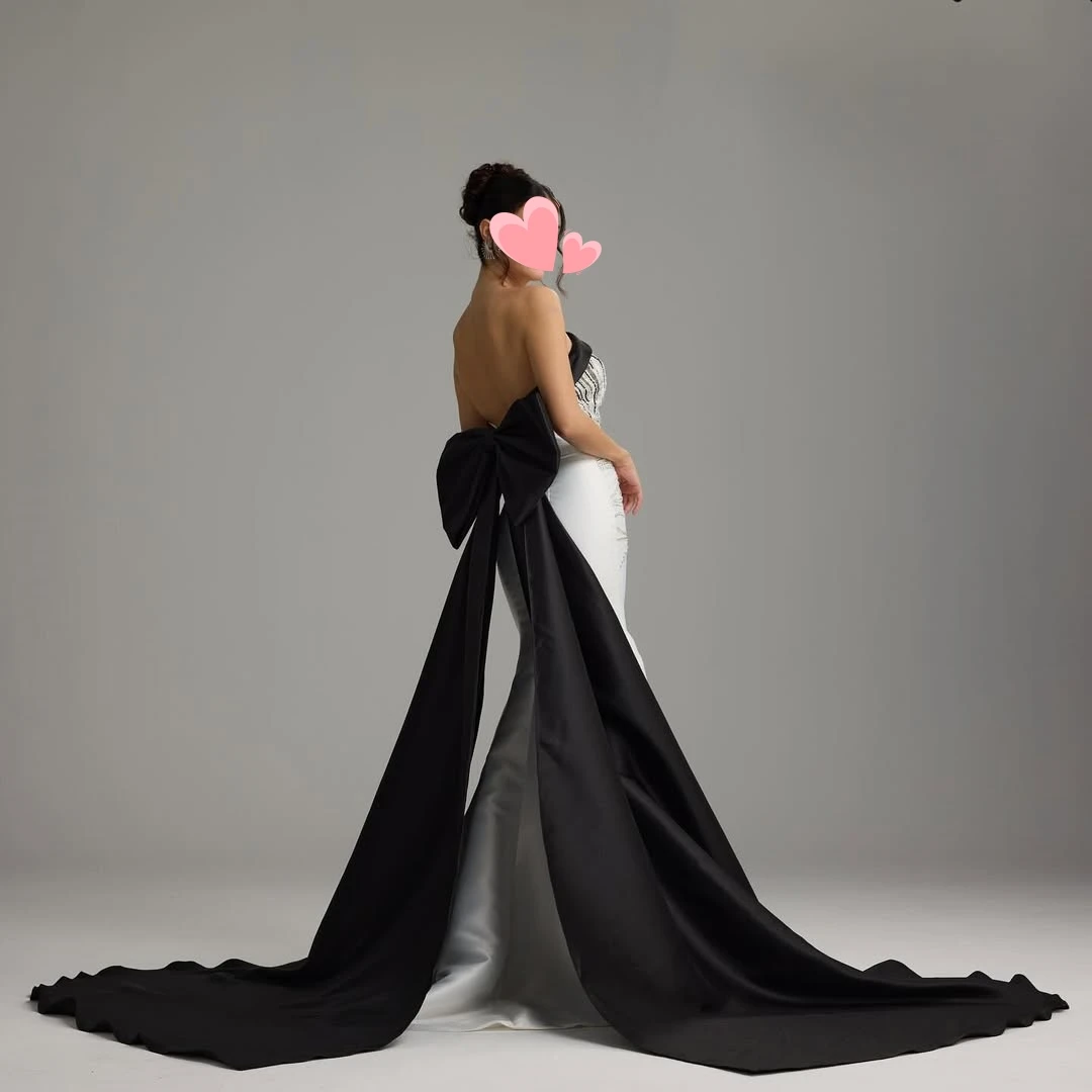 Oisslec Jurk Elegante Vintage Sexy Zwart Ivoor Zeemeermin Kralen Boog Aangepaste Formele Gelegenheid Prom Jurk Avondfeest Jurken