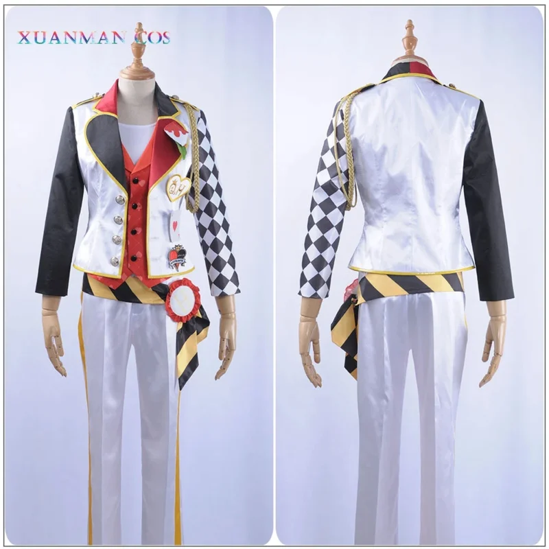 

Game Twisted-Wonderland Cosplay Costume Alice in Wonderland Custom White Satin Uniform Pants Vest Striped Belt Ace Trappola