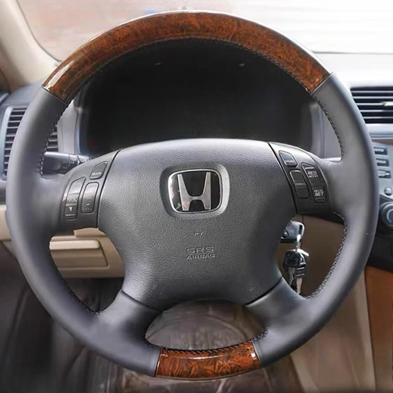 

For Honda Alishen Accord Seventh Generation 2012-2015 Hand-stitched peach wood grain Genuine Leather car Steering Wheel Cover