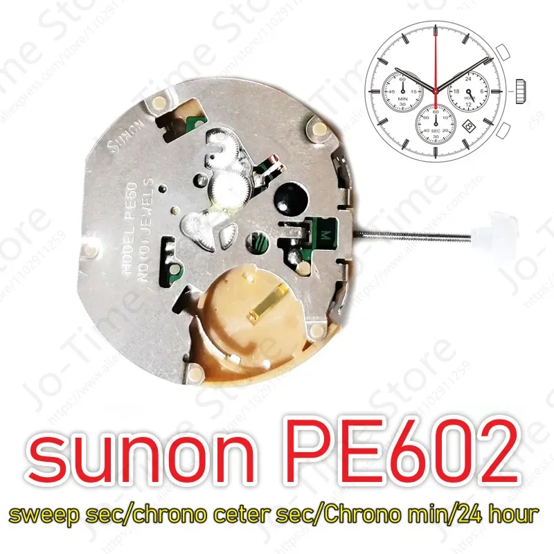 Sunon PE602 Quartz Watch - Chronograph Sweep Second 3/6/9 Small Hands 24 Hour Chrono Center Second/Chrono Min - Movement