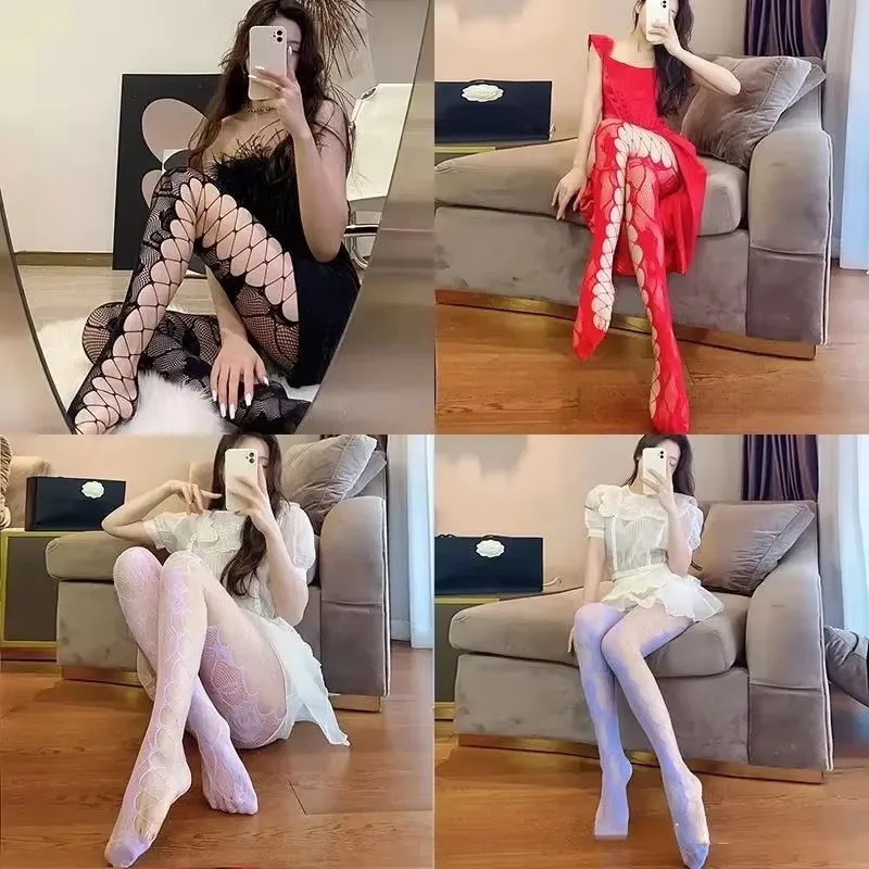 Hollow Out Sexy Rose Fishnets Stockings Mesh Tights for Women Netting Stockings Pantyhose with Pattern Leggings Sexy Lingerie - Image 6