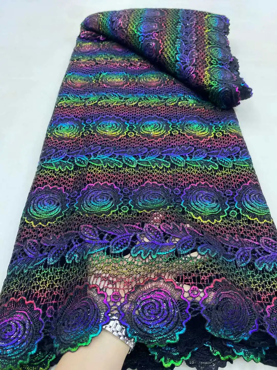 

High Quality African Nigerian Milk Silk Sequence Lace Fabric Guipure Cord Laces For Wedding Party Sewing