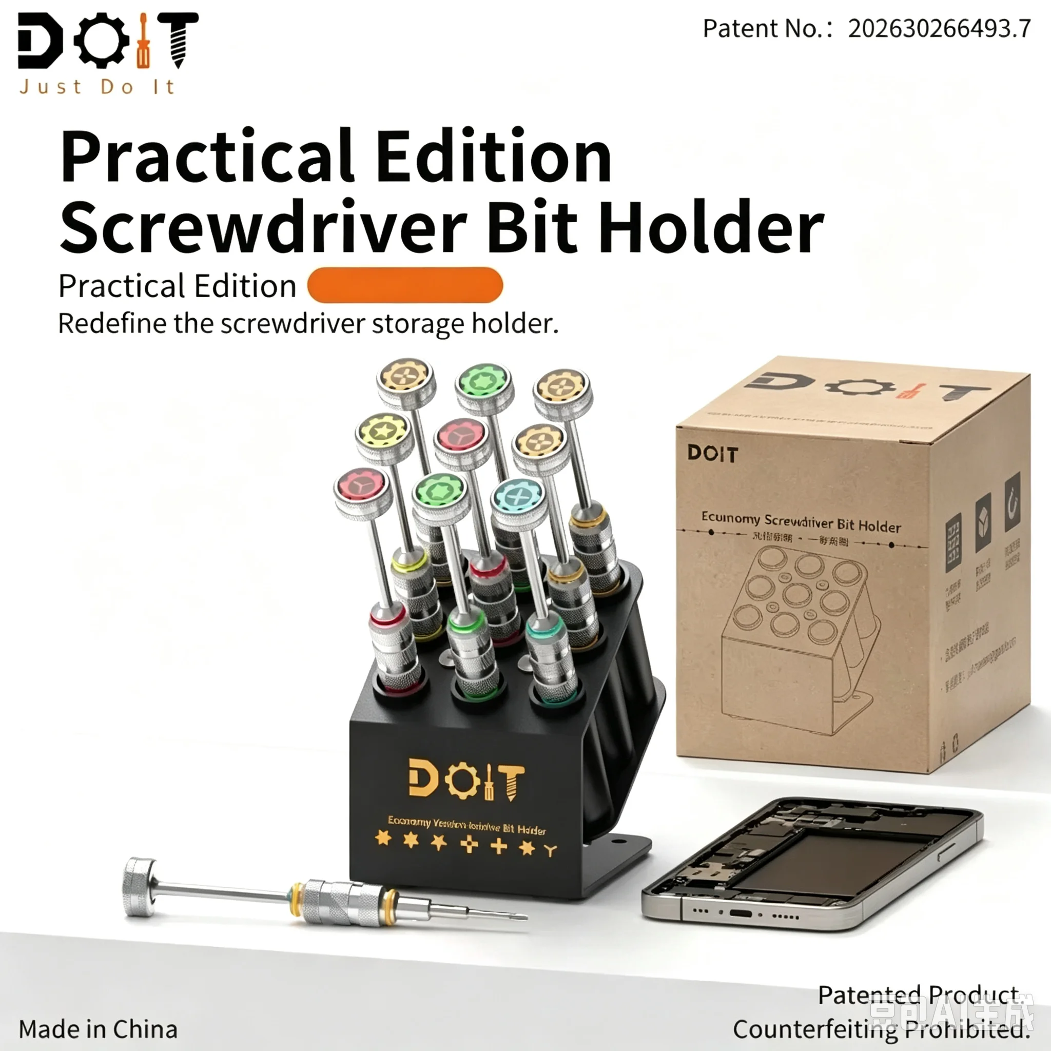 DOIT 360° Rotating Mounting Base 9-Hole Screwdriver Holder with Magnetic Screw Absorption Pad Combination