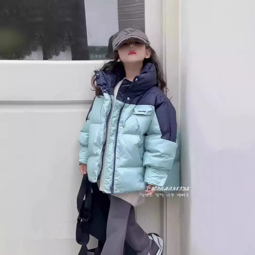 2024 Winter Girls Fashion Short Thick Warm Parkas Kids Casual Coat Outerwear 120-170cm