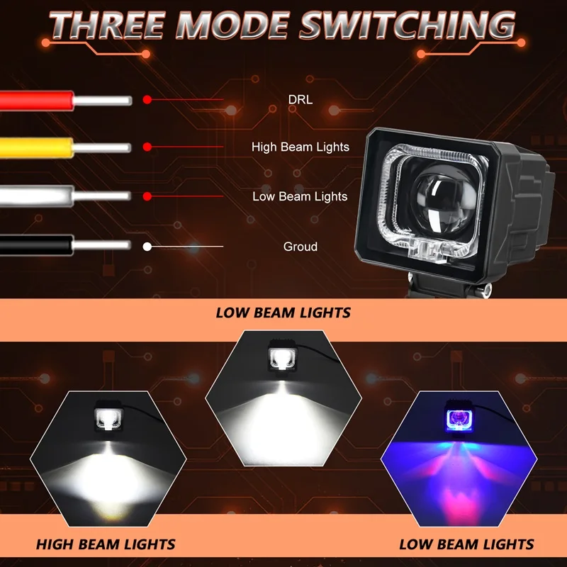 2X LED Spotlight Red Devil's Eye Ice Blue Aperture Motorcycle Headlight Projector Lens LED Fog Auxiliary Motorcycle Headlight
