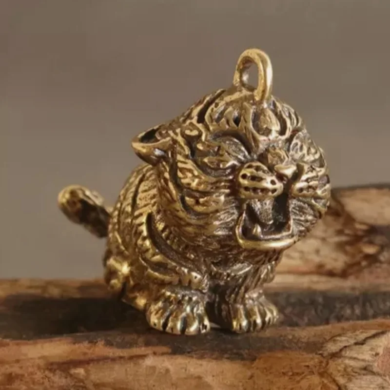 1" Copper Tiger Small Ornaments Retro Brass Chinese Zodiac Animal Tiger Statue