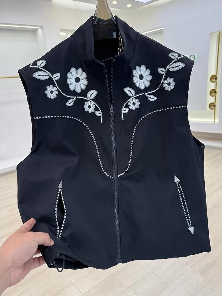 

Большой размер, 300 пуд, жилет с вышивкой и воротником-стойкой, весенний свободный крой, верхняя одежда для молодежи, повседневный стиль