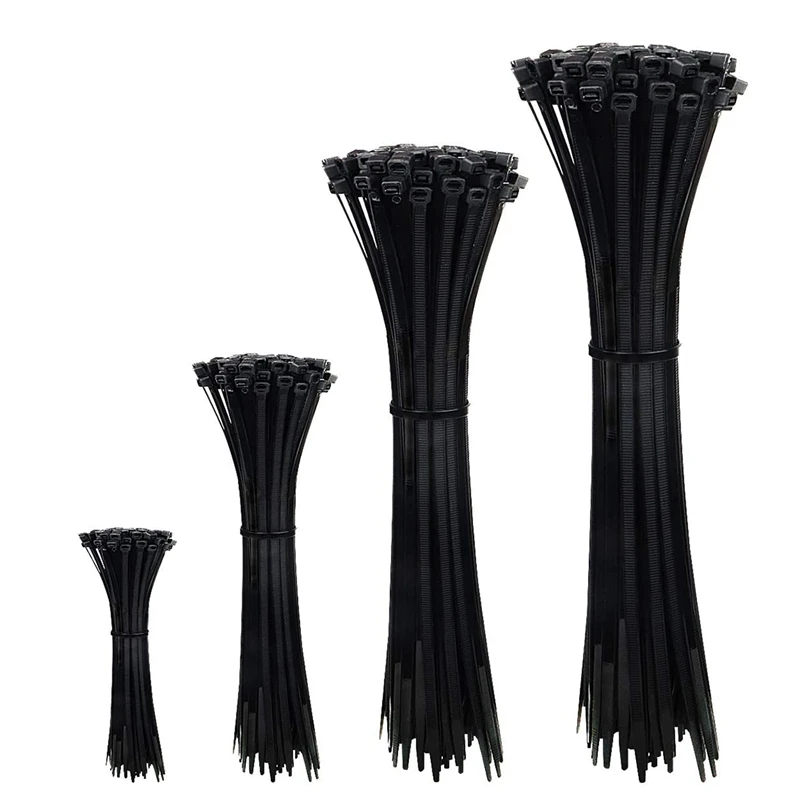 

400 Pcs Black Cable Ties Plastic Nylon Zip Ties Self Locking Tie Wraps 2.5X100mm 2.5X200mm,3.6X300mm,4.6X300mm