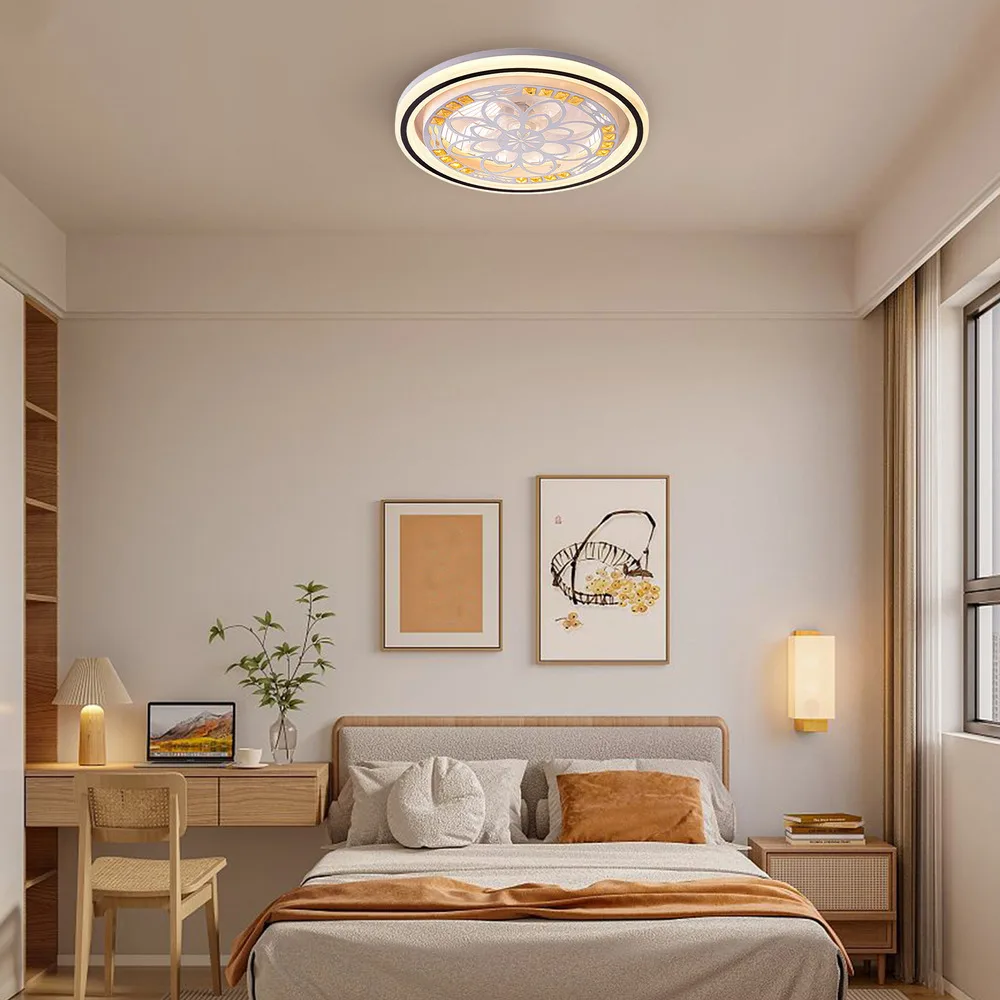 Bymaocar Quiet Fan Ceiling Light Indoor Lighting 3 Speed Adjustment And 3 Light Colors With Controller For Living Room / Office