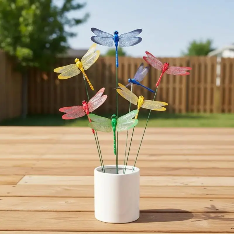 5/10pcs Colorful 3D Dragonfly Garden Yard Flower Arrangement Outdoor Planter