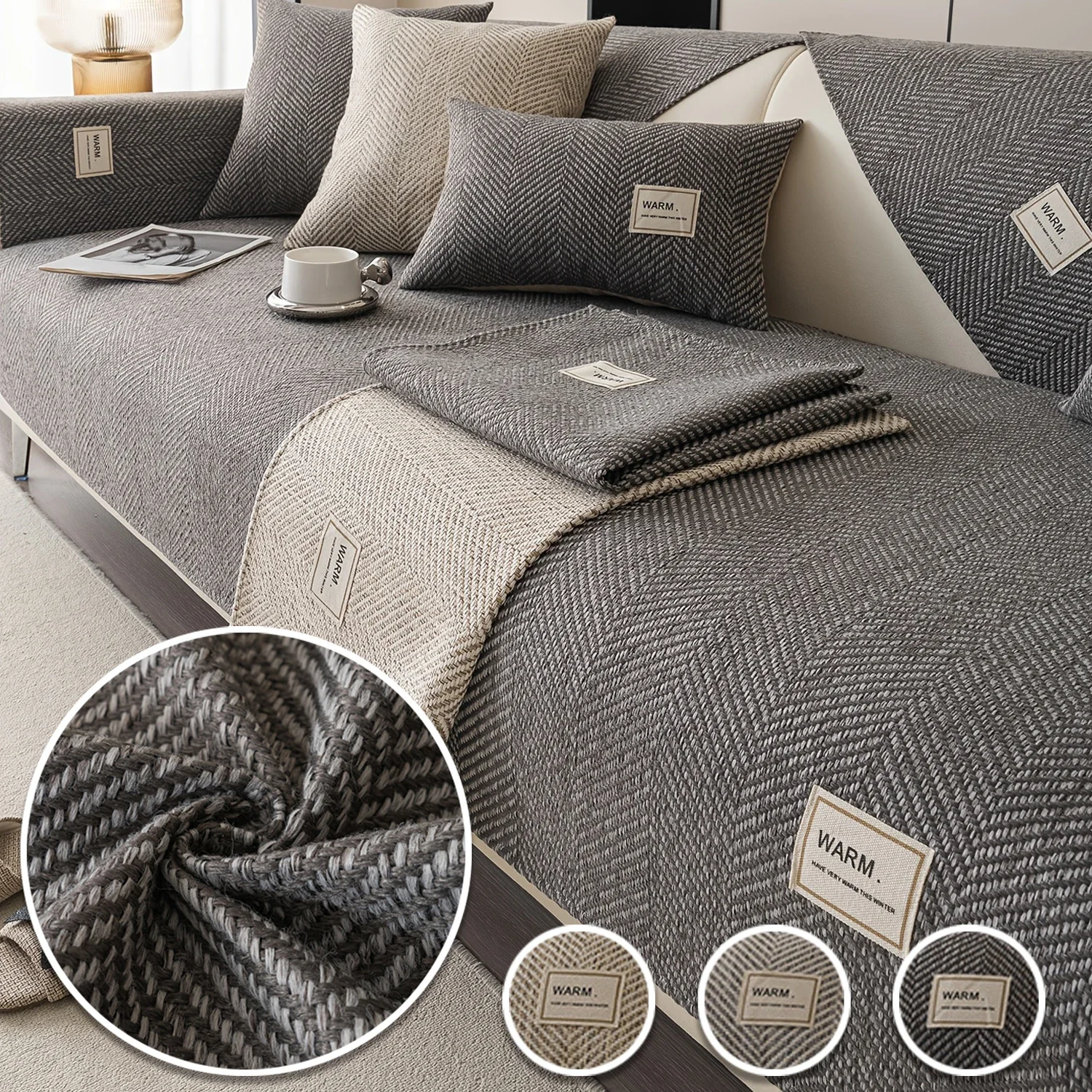 Cotton Linen Sofa Cover Simple Solid Color Non-Slip Dustproof Living Room Decoration Sofa Cushion Backrest Armrest Protect Towel