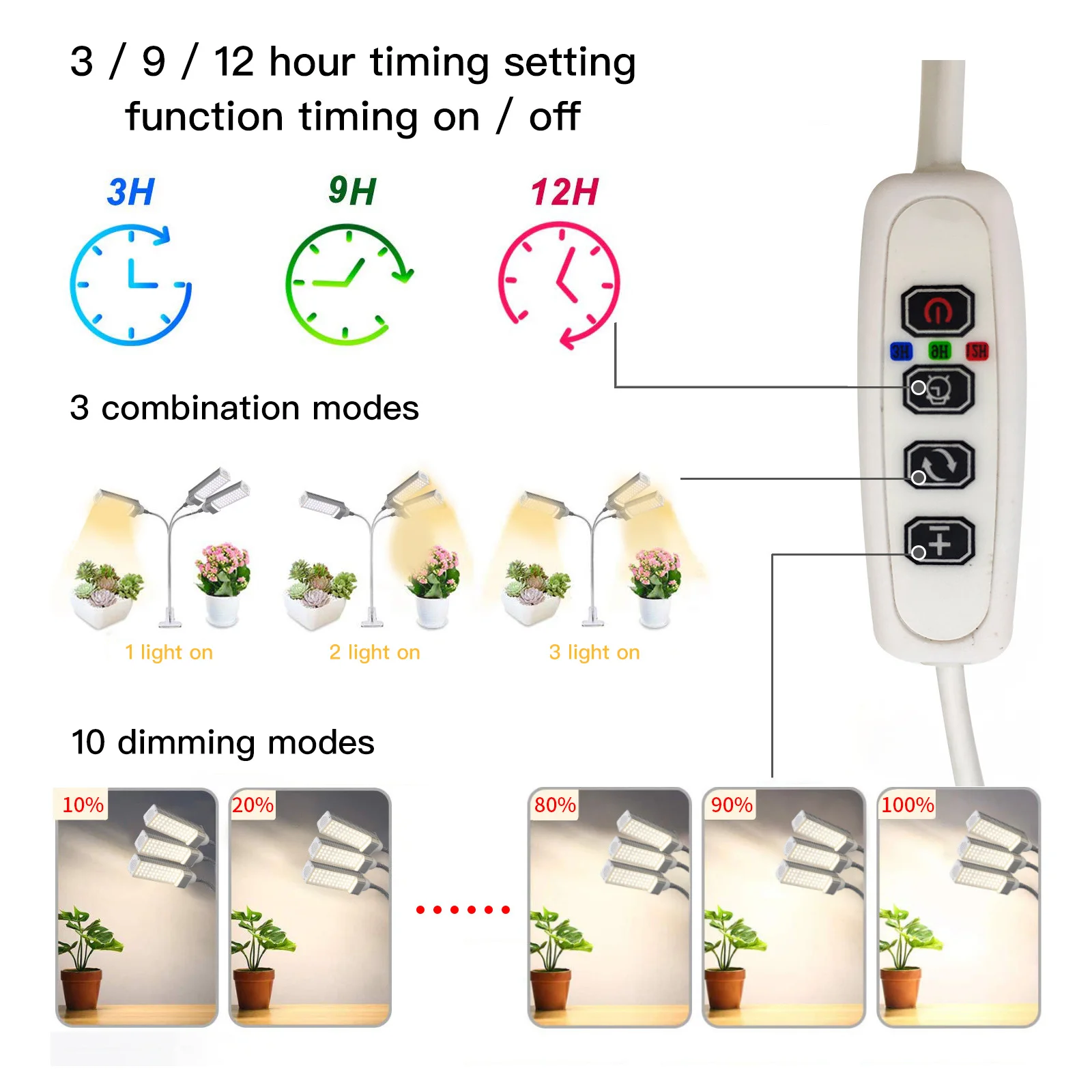 One Multi-head Plant Growth Light Adjustable Angle Full Spectrum Photosynthesis Yellow Light Fill Light For Greenhouse Indoor