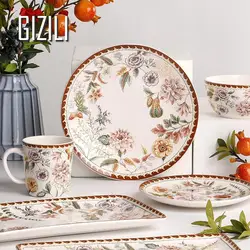 French Retro Flowers Ceramic Dinner Plates Set Kitchen Dishes Steak Salad Tray Steak Plates Home Decor Dishes Tableware Service