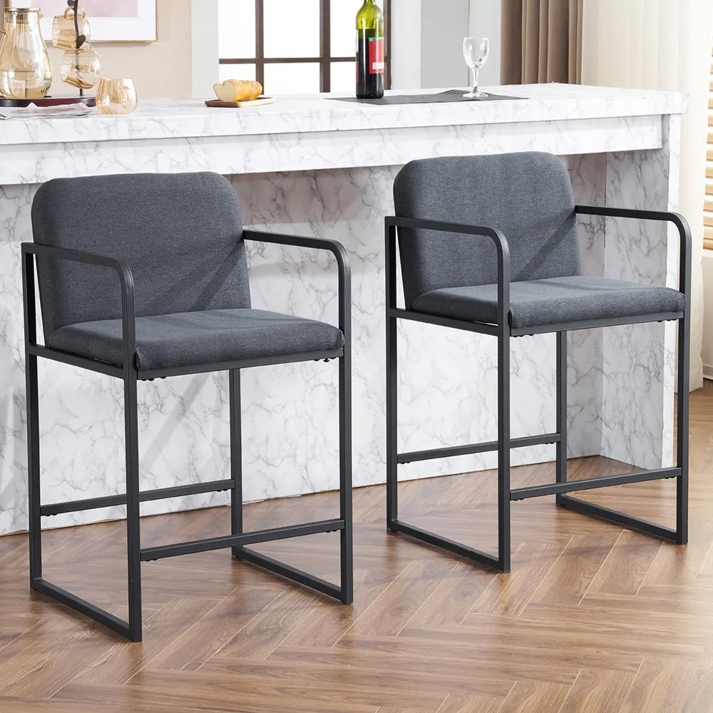 

Set of 2,Modern Upholstered Counter Height Bar Stool with Armrests, Metal Frame and Padded Seat, Comfortable Dining Chair