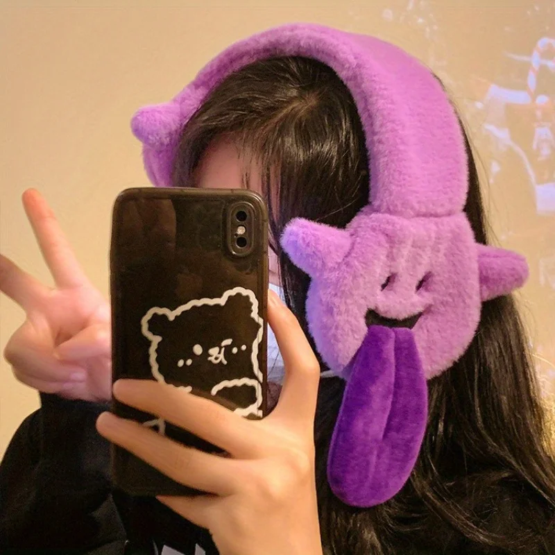 أغطية أذن من القطيفة المضحكة ذات الرسوم المتحركة المبتكرة للنساء، واقيات أذن دافئة للخريف والشتاء لركوب الدراجات #4