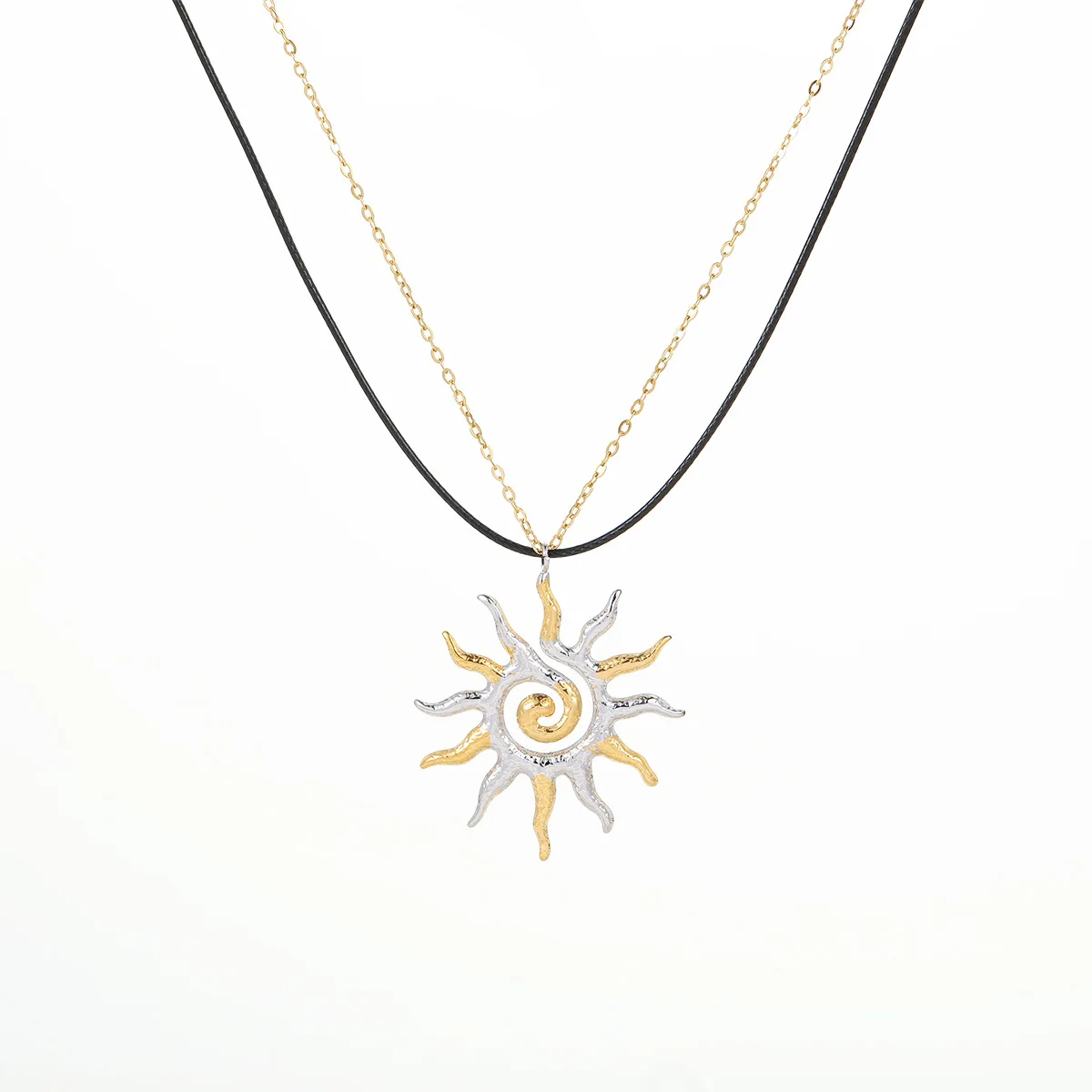 Light Luxury Simple Double Layer Color Matching Sunflower Elegant Versatile Stainless Steel Necklace for women