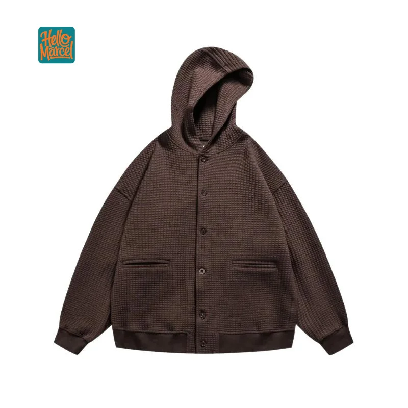 

HELLOMARCEL Top Quality EU US Size Vintage Luxury Streetwear Solid Color Cardigan Hooded Jacket Casual Outfit For Men And Women