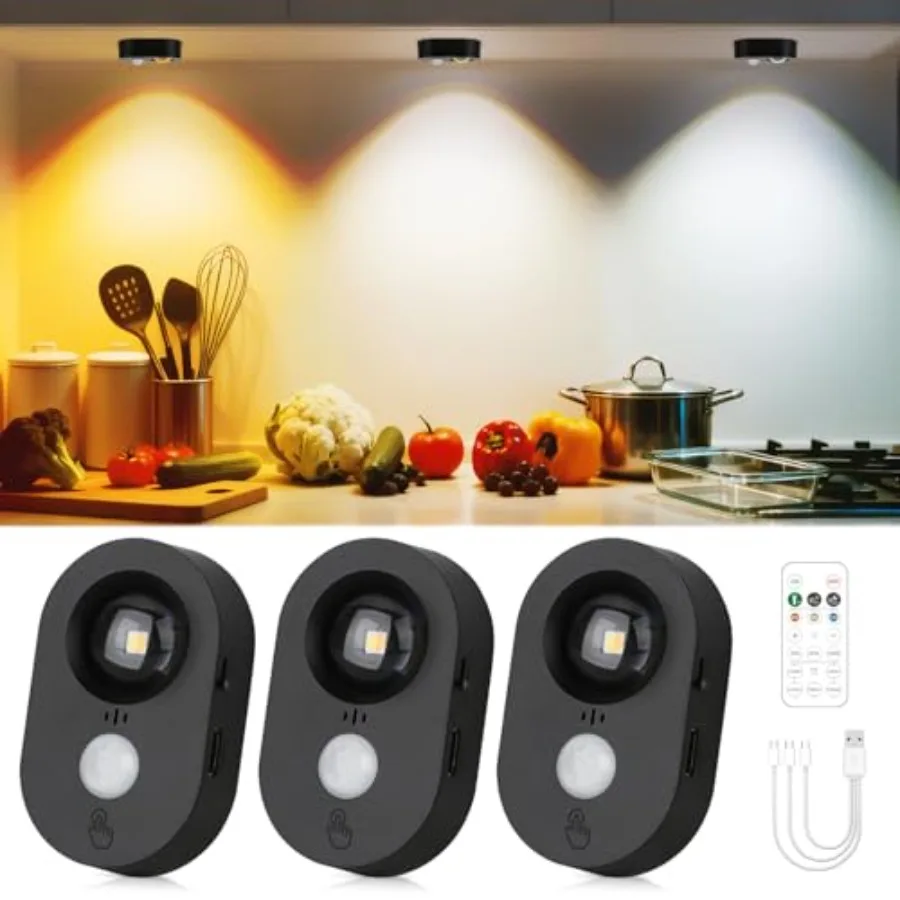 LED Motion Sensor Puck Lights Indoor, Rechargeable Under Cabinet Lighting with…