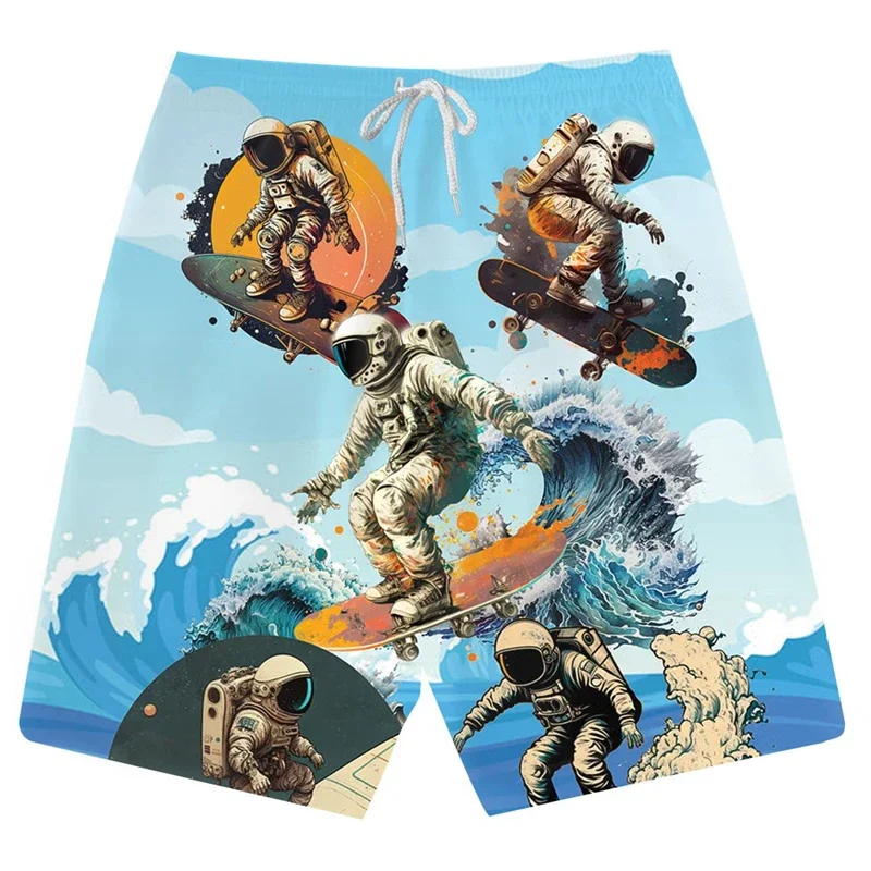 Astronaut Hawaiian Beach Mens Swim Short Casual Harajuku Fashion Surfing Short Pants For Men Clothes Space Cat Monkey Trunks Top