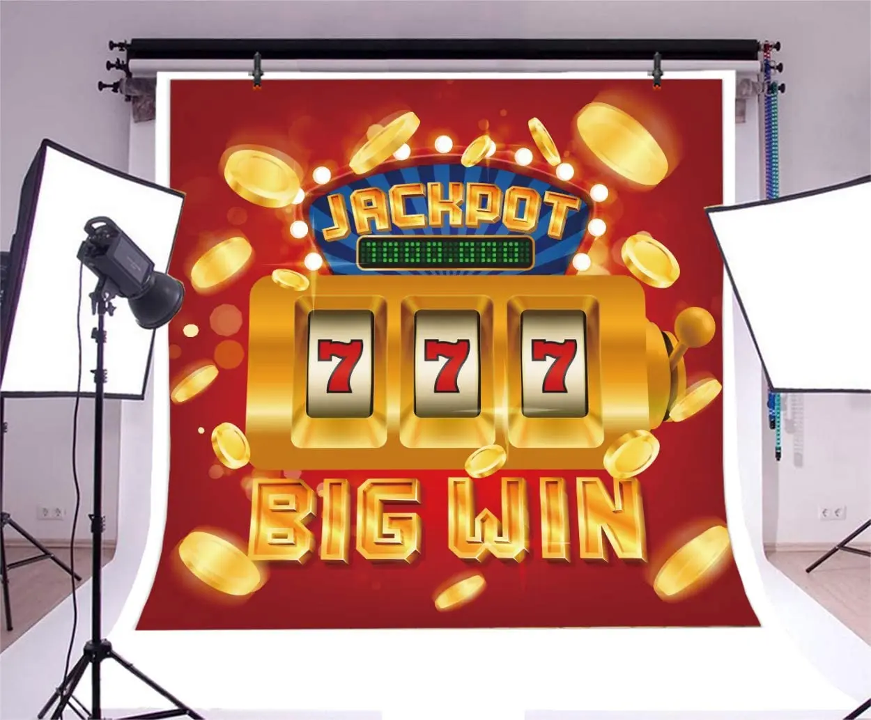 

Slot Machine Jackpot 777 Photography Backdrop Casino Gambling Chips Big Win Background For Las Vegas Winner Banner Gambler