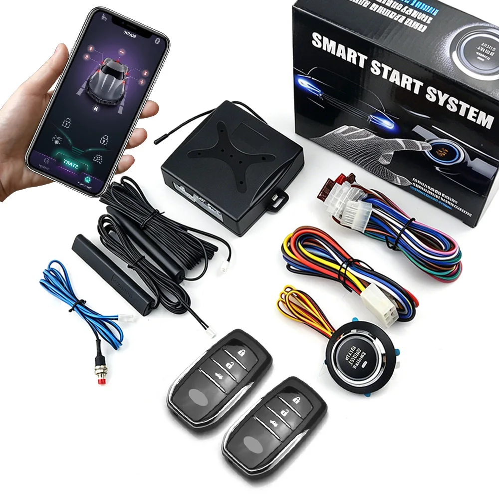 

12V Universal Car Alarm System with Keyless Entry One Touch Start Stop Button Bluetooth Remote Control via Mobile App