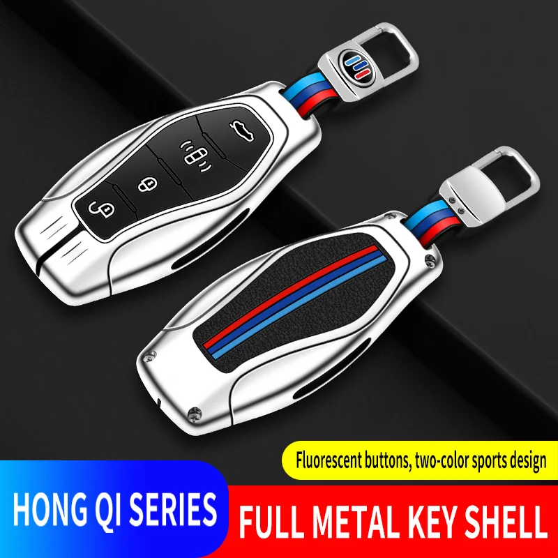 3 Color Silicone Zinc Alloy Key Cover for Hongqi E-HS9 HS7 HS9 H9, 4 Button Smart Car Key Shell Interior Accessories