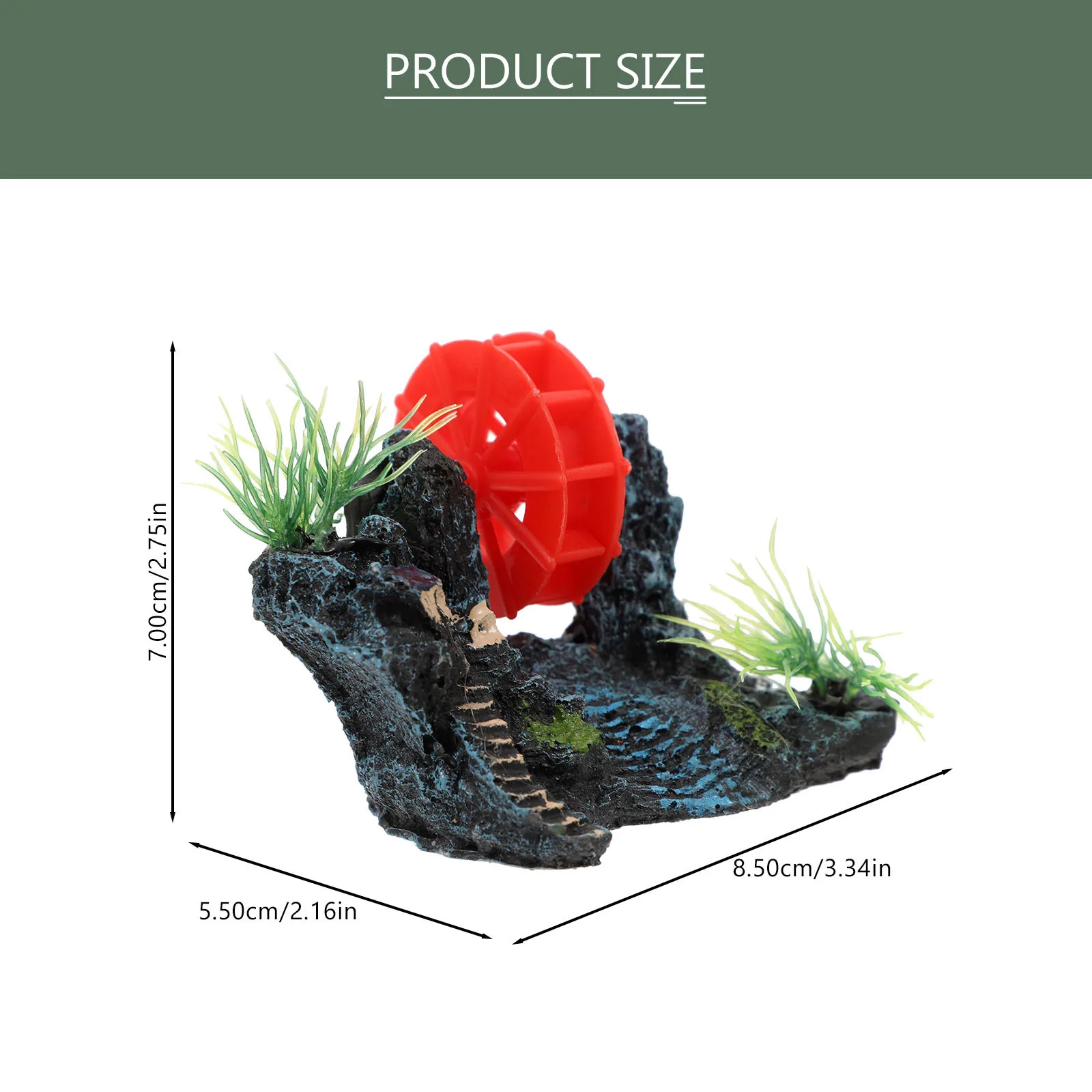 

Aquarium Mountain Decor with Rotating Water Wheel Natural Look Fish Tank Rockery Shelter Simulation Landscape for Aquarium