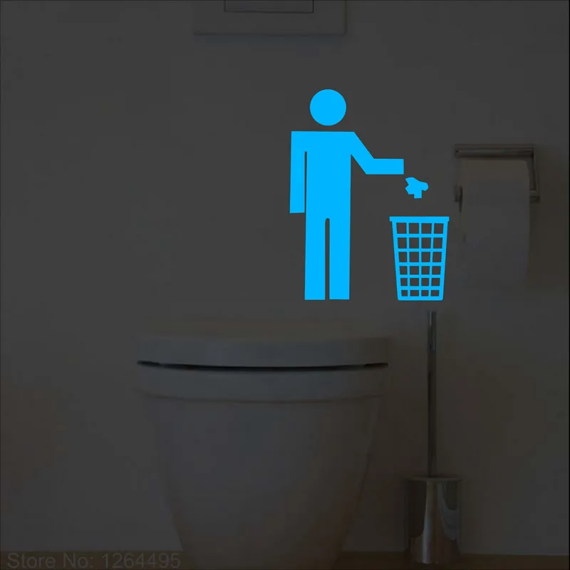 مضحك الكرتون مضيئة المرحاض ملصقا توهج في الظلام أبواب الحمامات تسجيل ملصق الحمام WC لاصقة تزيين غرفة الاطفال ديكور #2