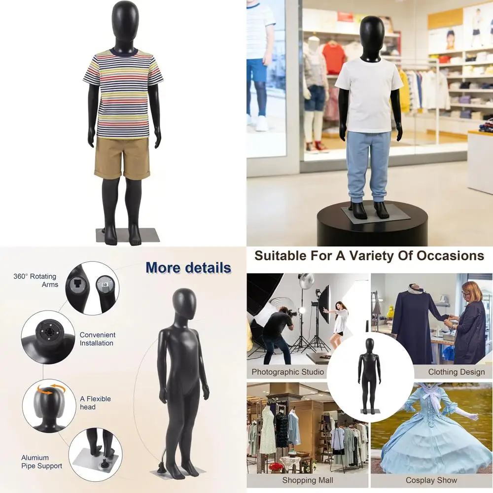 

43.3 Full-Body Child Mannequin for Retail Displays, Adjustable Plastic with Metal Base, Ideal for Clothing Stores and Window Sho