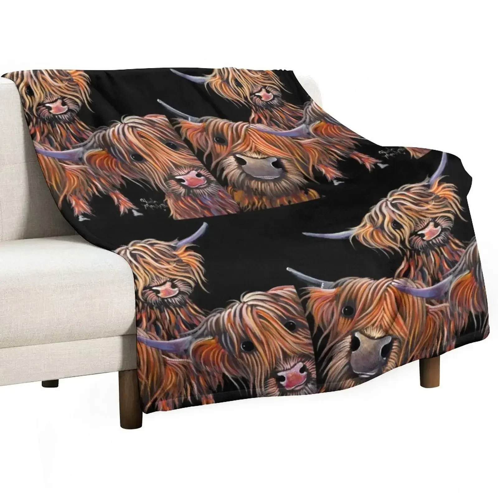 HiGHLaND CoW PRiNT SCoTTiSH ' THe BaKeD BeaNS ' BY SHiRLeY MacARTHuR Throw Blanket Soft Bed covers Cute Custom Blankets