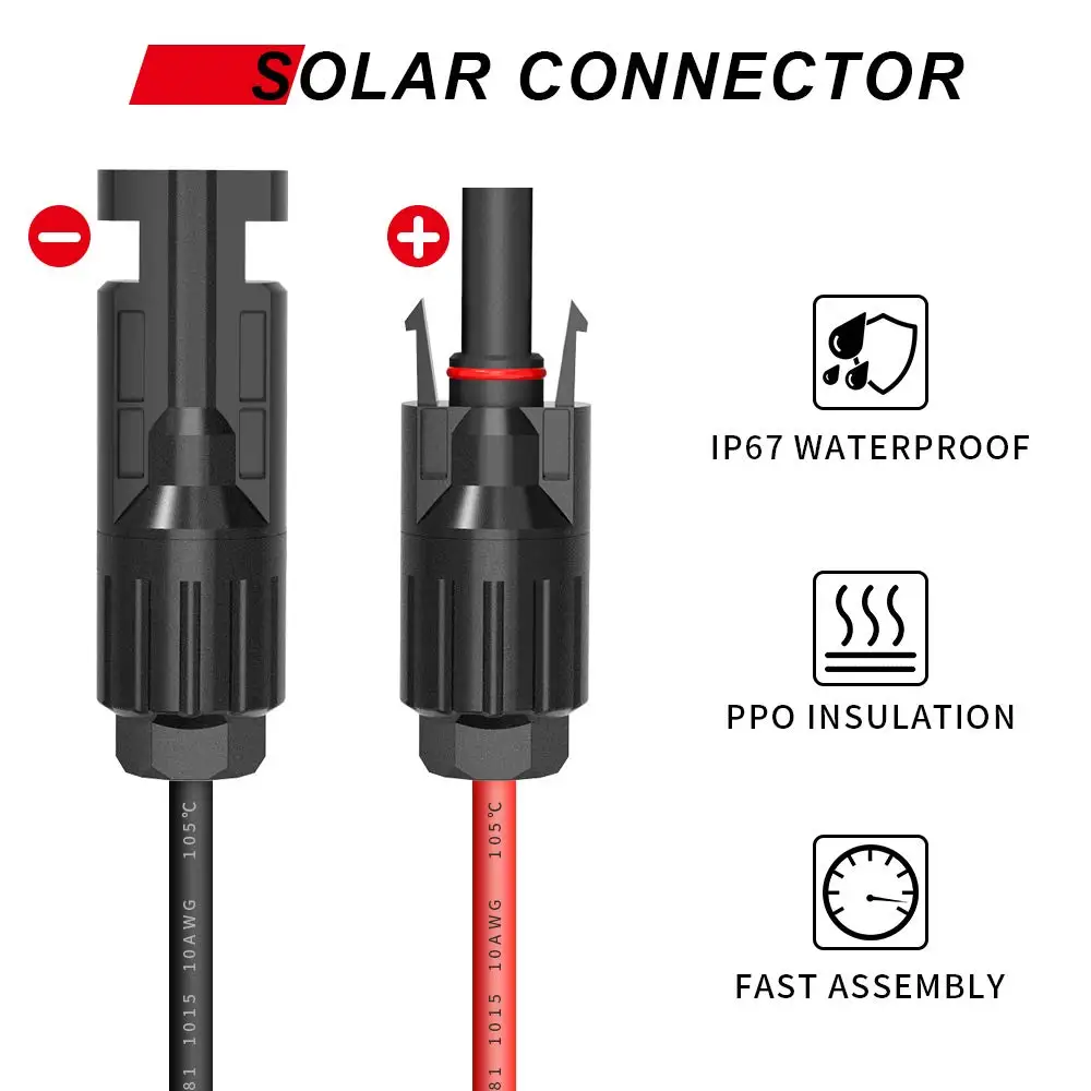 Anchtek conector SAE de 10AWG a macho y hembra, Cable de extensión PV para RV, Panel Solar, cargador de batería de alimentación de CC