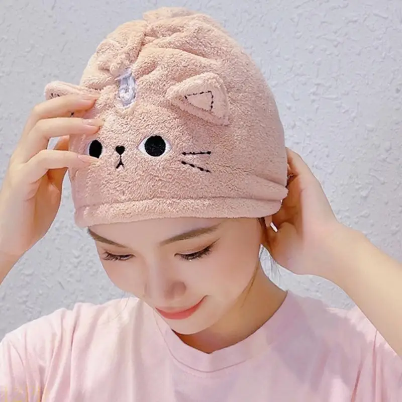 12PD Hair Towel Wrap Fast Absorbing Coral Fleece Turban Buttoned and Anti Frizz