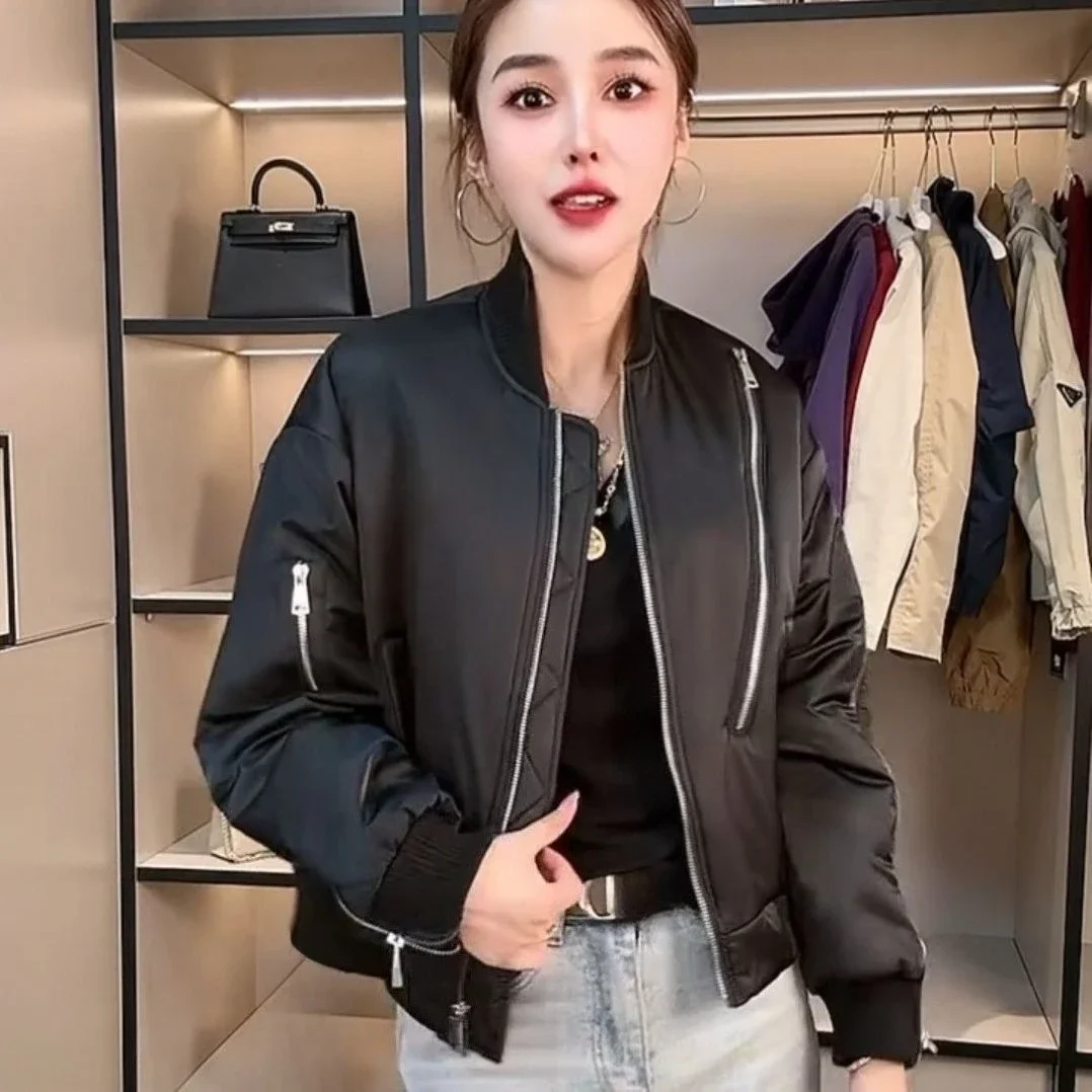 Women's 2026 New Short Padded Varsity Jacket Spring Fall Hit Petite Pilot Bomber Outerwear