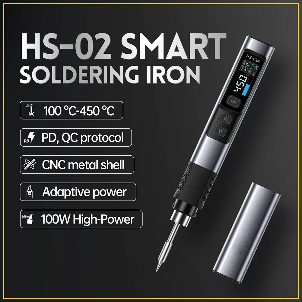 

For FNIRSI HS-02B Internal Heat Intelligent Soldering Iron For Smart Electric Soldering Iron PD 100W Constant Temperature Kits