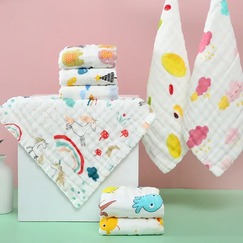 3Pcs/lot Baby Towel Face Washcloth Muslin Squares Cotton Hand Wipe Six Layers Gauze for Bathing Feeding Kids Handkerchief