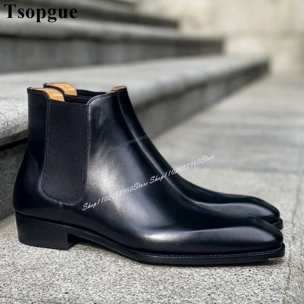 

Runway Black Leather Elastic Patchwork Fleece Men's Ankle Boots Men Shoes Flat With Casual Party Shoes 2024 Zapatillas Mujer