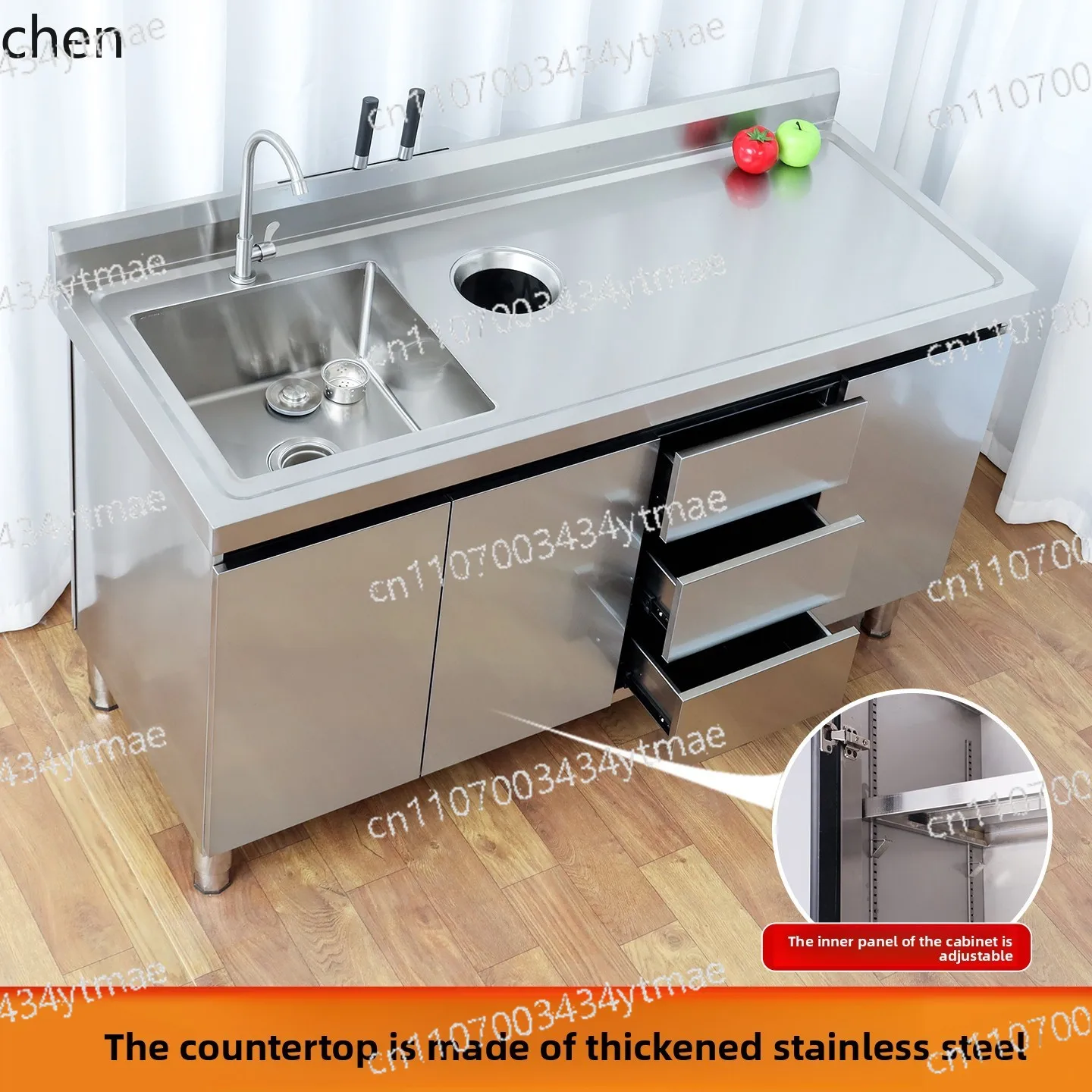 YXY Stainless Steel Sink Cabinet with Integrated Basin & Worktop - All-in-One Kitchen Vanity for Home Use