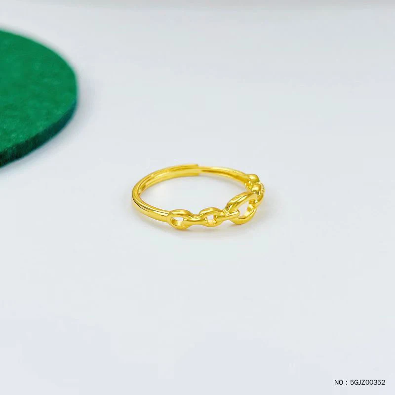 1pcs 999 Pure 24K Yellow Gold Ring For Women 5G Lucky Small Circle Chain Band Ring US 1.9-2g