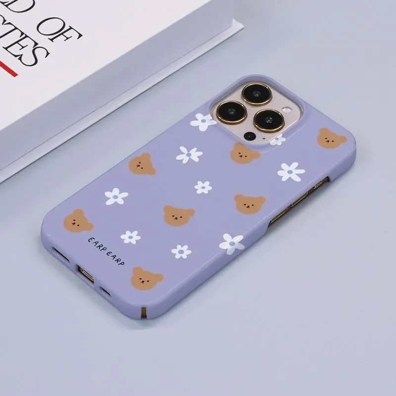 INS Purple Bear Flower Cartoon Phone Case for IPhone 16 15 14 13 Pro Max 12 11 Pro 13 Mini Back Cover X XR 14 PLUS SE 2022 Funda