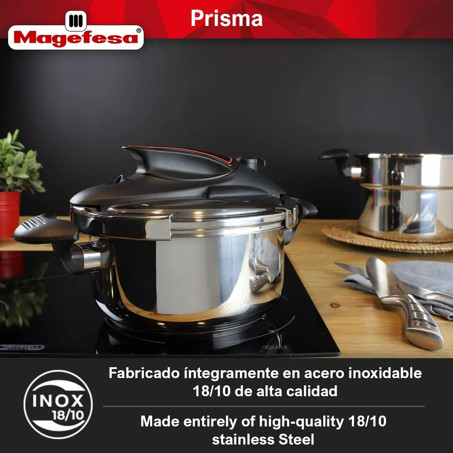 Prisma 4.2 + 6.3 Quart Stove-top Super Fast Pressure Cooker, Easy Smooth Locking Mechanism, Polished 18/10 Stainles S