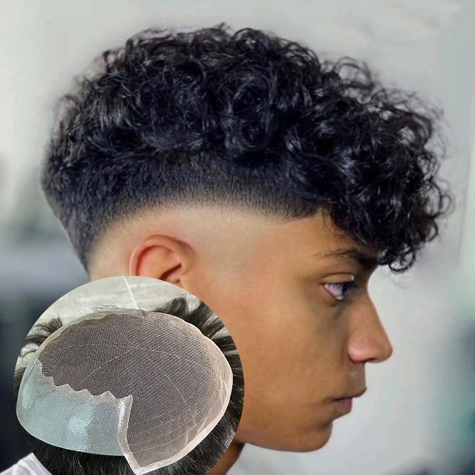 

20mm/25mm Loose Curly Undetectable Natural Hairline Q6 Breathable Lace Front&PU Human Hair Toupee Man Wigs Replacement System