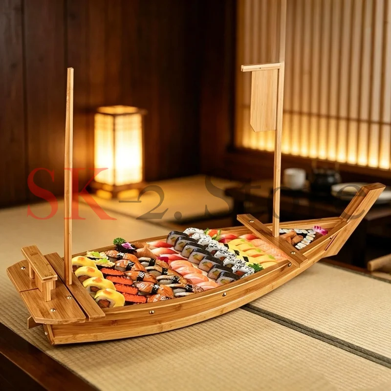Bamboo Dragon Boat Sashimi Sashimi Dry Ice Boat Buffet Seafood Platter Sushi Mendai Japanese Sushi Boat