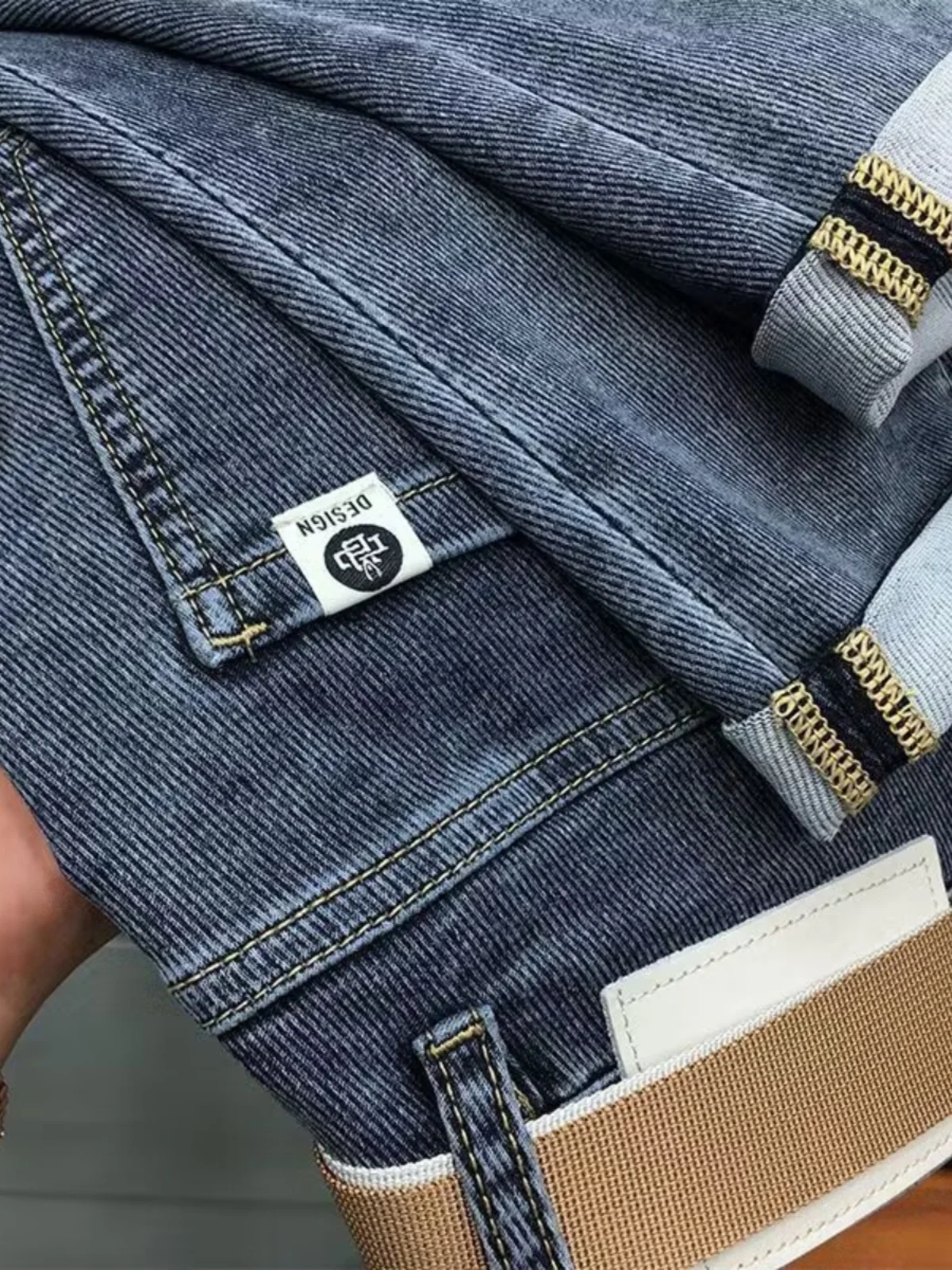 

Гонконгские облегающие мужские джинсы, повседневные длинные брюки с эластичной резинкой на талии, осень-зима, синие модные брендовые хлопковые эластичные джинсы