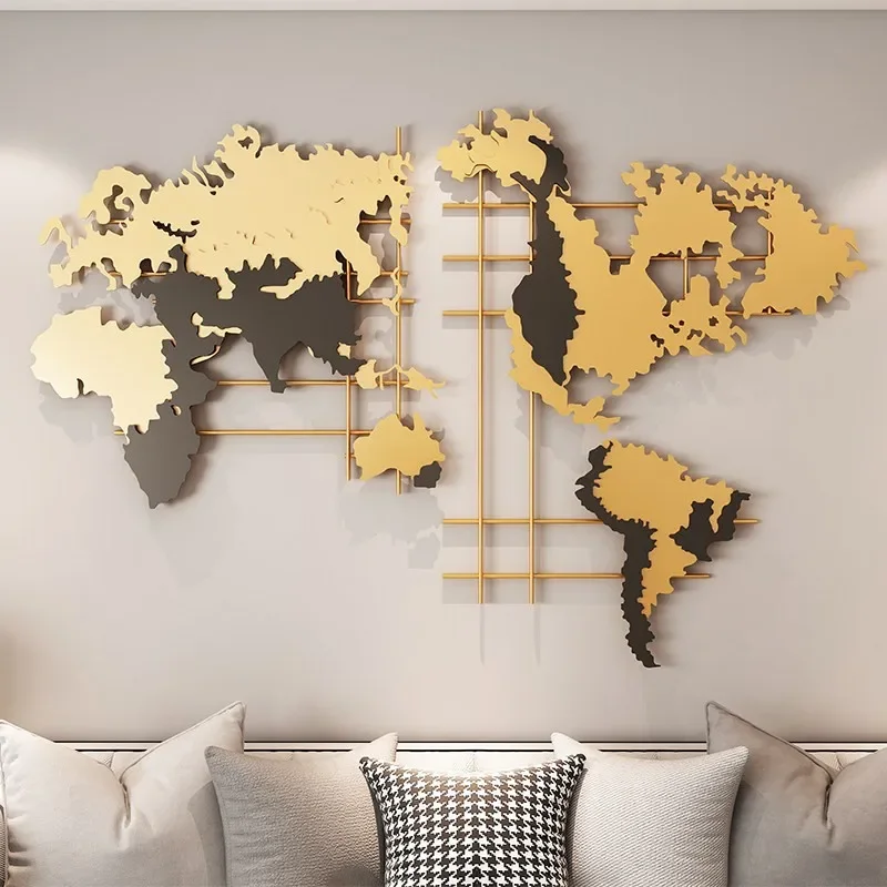 Iron model home, creative American and European style, 3D world map, metal wall hanging ornament, ornament view 6