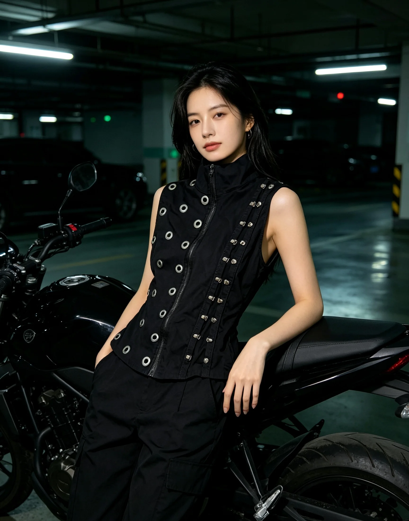 High Street Dark Heavy Industry Strap Eyeliner Vest Stand up Collar Slim Fit, Spicy Girl Style Versatile Sleeveless Outerwear